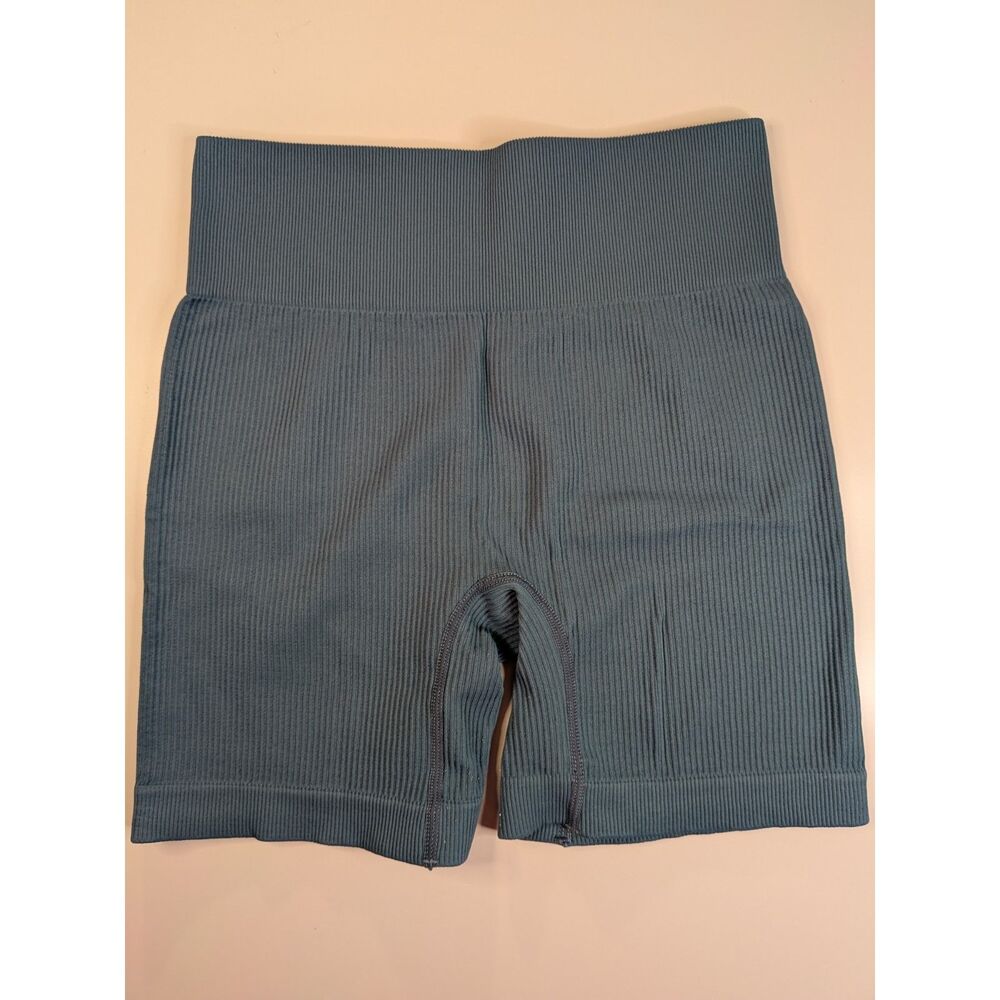 Women’s Medium Blue Ribbed Seamless High Waist Workout Biker Shorts